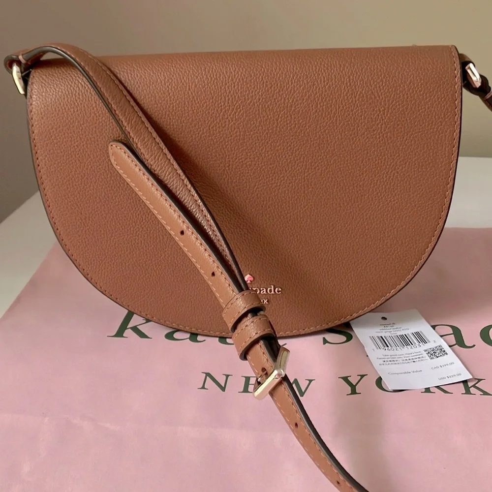 ❌SOLD ❌♠️ Kate Spade Luna Crescent Flap Crossbody Bag Leather Warm Gingerbread - Picture 5 of 13